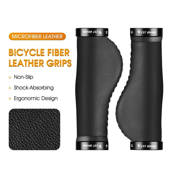 WEST BIKING Bike Grips Handlebar Cover Ergonomic Single Lock-on Leather MTB Bicycle Handlebar Grips 1 Pair Black A