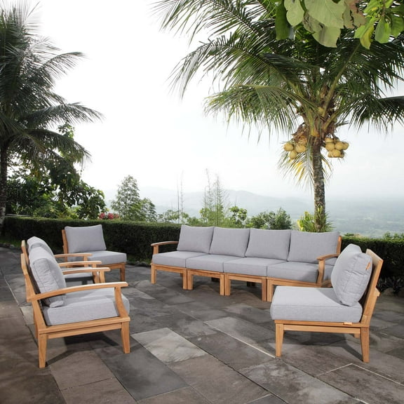 Modway Marina 8 Piece Outdoor Patio Teak Set in Natural Gray