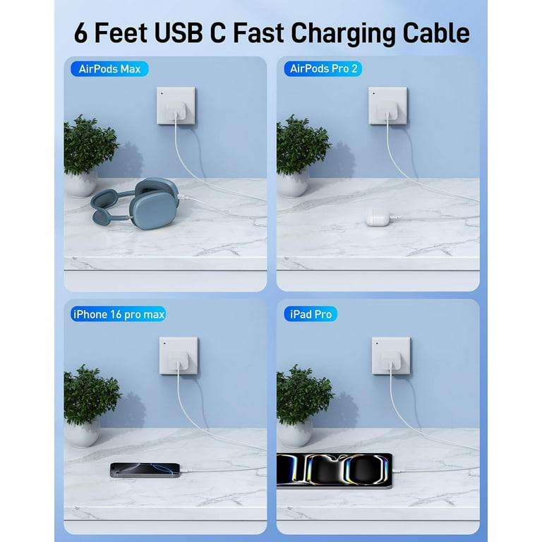 JHYEAOIDEP, USB C Charger & Cable for AirPods, 20W, 6FT White