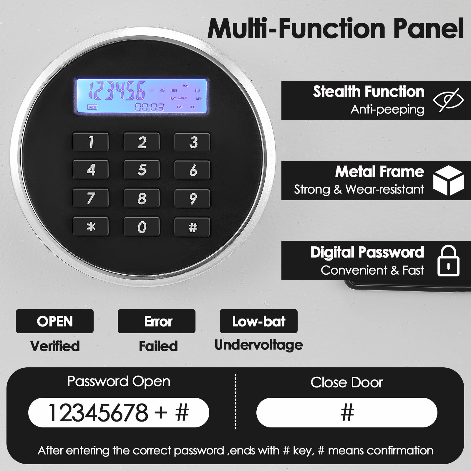 SRWTRCHRY 0.7 Cu. ft. Safe Box, Keys & Digital Keypad Lock, Home Safe for Money, Wall Mountable, Black A9045