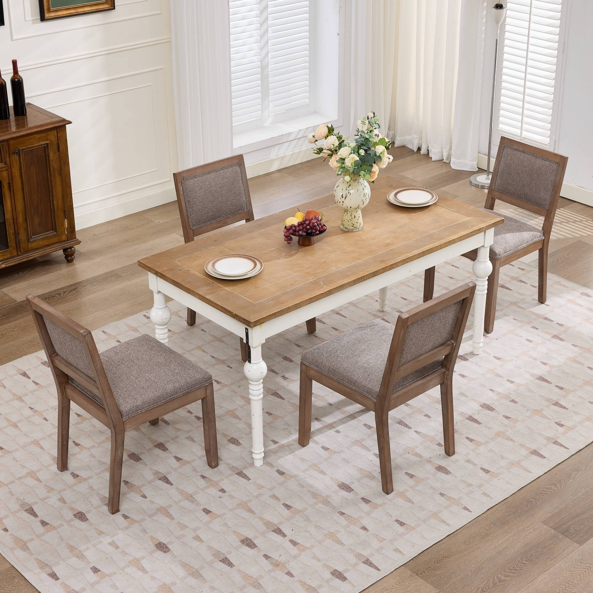 Leumius Set of 2 Farmhouse Fabric Upholstered Dining Chairs, Cushioned Fabric Seat Solid Hardwood Frame Chairs for Kitchen, Dining Room & Breakfast Nook,Coffee