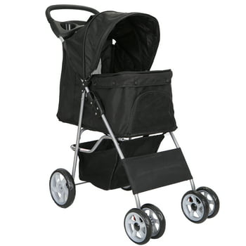 ZENY 4 Wheel Foldable Dog Pet Stroller - Black