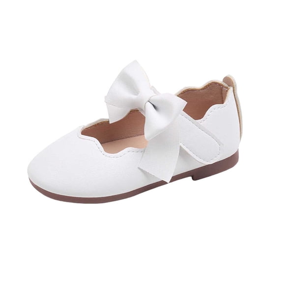 Gpaecead Girls Bow Mary Jane Dress Shoes Solid Color Faux Leather Soft Sole Ballet Flats For Toddler Little Kids, White