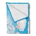 thumbnail image 2 of Fairy Soft Flannel Fleece Blanket, Illustration of a Fairy Tale Castle Clouds in the Sky and Butterflies Print, Cozy Plush for Indoor and Outdoor Use, 60" x 80", White and Sky Blue, by Ambesonne, 2 of 5