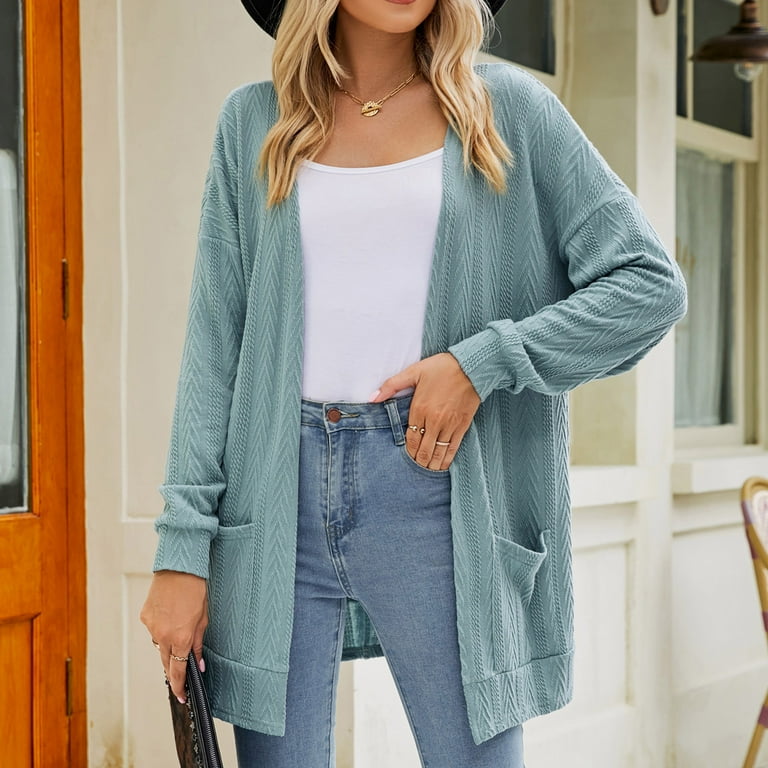 New Cardigan for Women 2023 Fashion Pocket Solid Color Long Sleeves Knit Cardigan Loose Tops Blouse Sweater