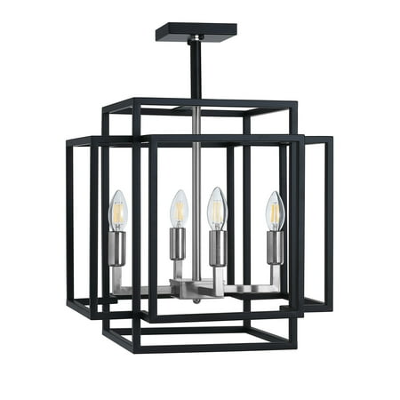 

Aiwen Industrial Retro Metal Open Caged Semi Flush Ceiling Lamp Silver Light Base