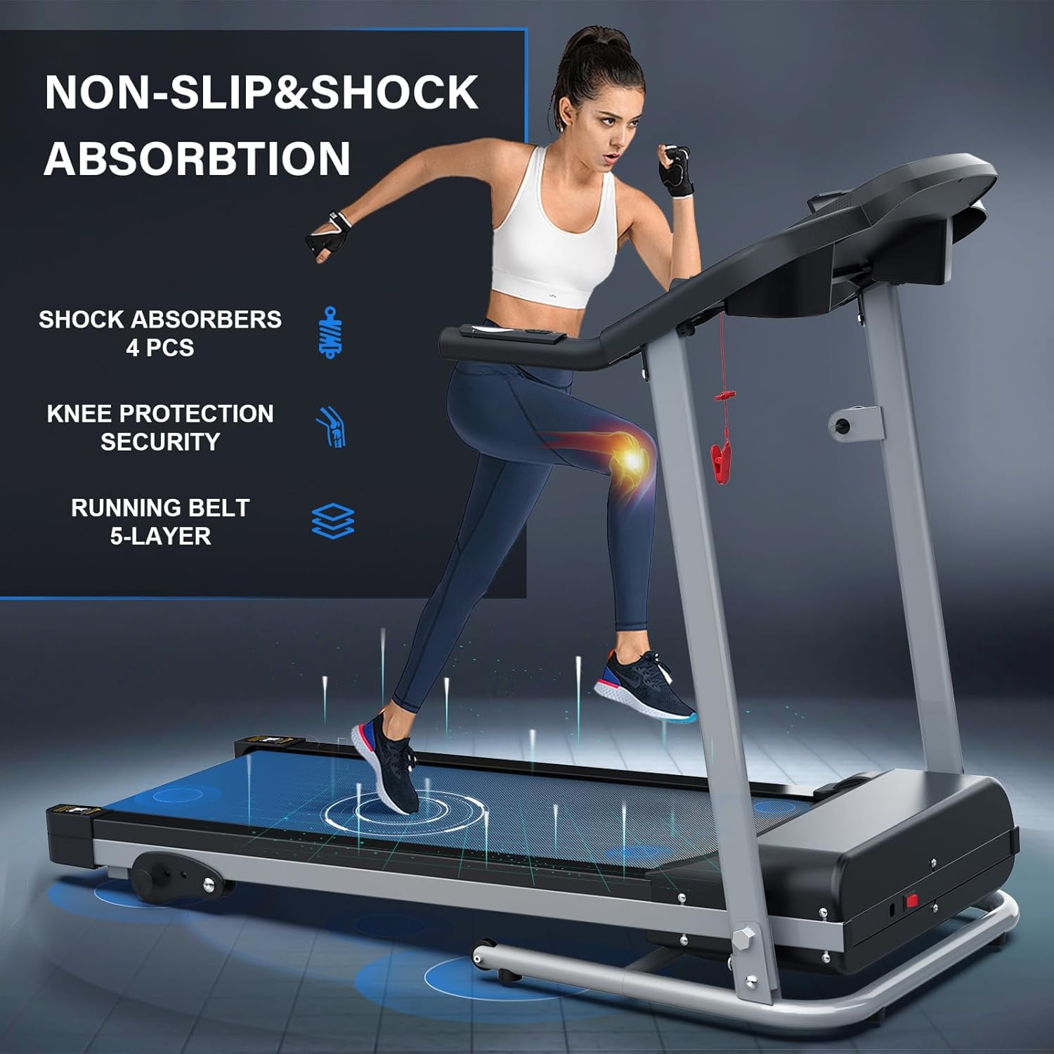 Folding Treadmill with Manual Incline, Fitness Workout Exercise Machine  LCD Screen, Shock-Absorbent Running Deck, Device Holder - Black