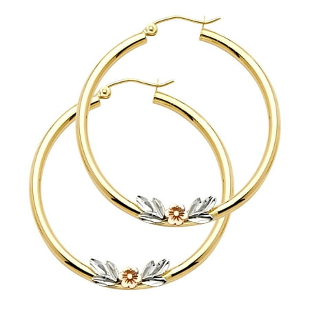 hoop earrings flower gold 38mm 14k tri