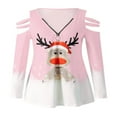 thumbnail image 1 of T-shirt de Noël pour Femmes Manches Longues Col Rond Imprimé Cartoon Elk, 1 of 6