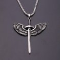 thumbnail image 4 of HOOUN Mens Angel Wing Sword Pendant Necklace Protection Jewelry Silver Box Chain 24", 4 of 5