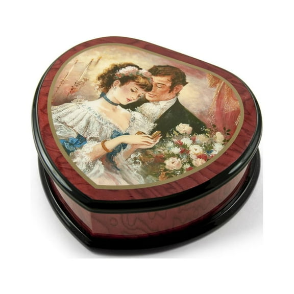 Romantic Heart Shape Painted Ercolano Music Box Titled - Blue Danube, The