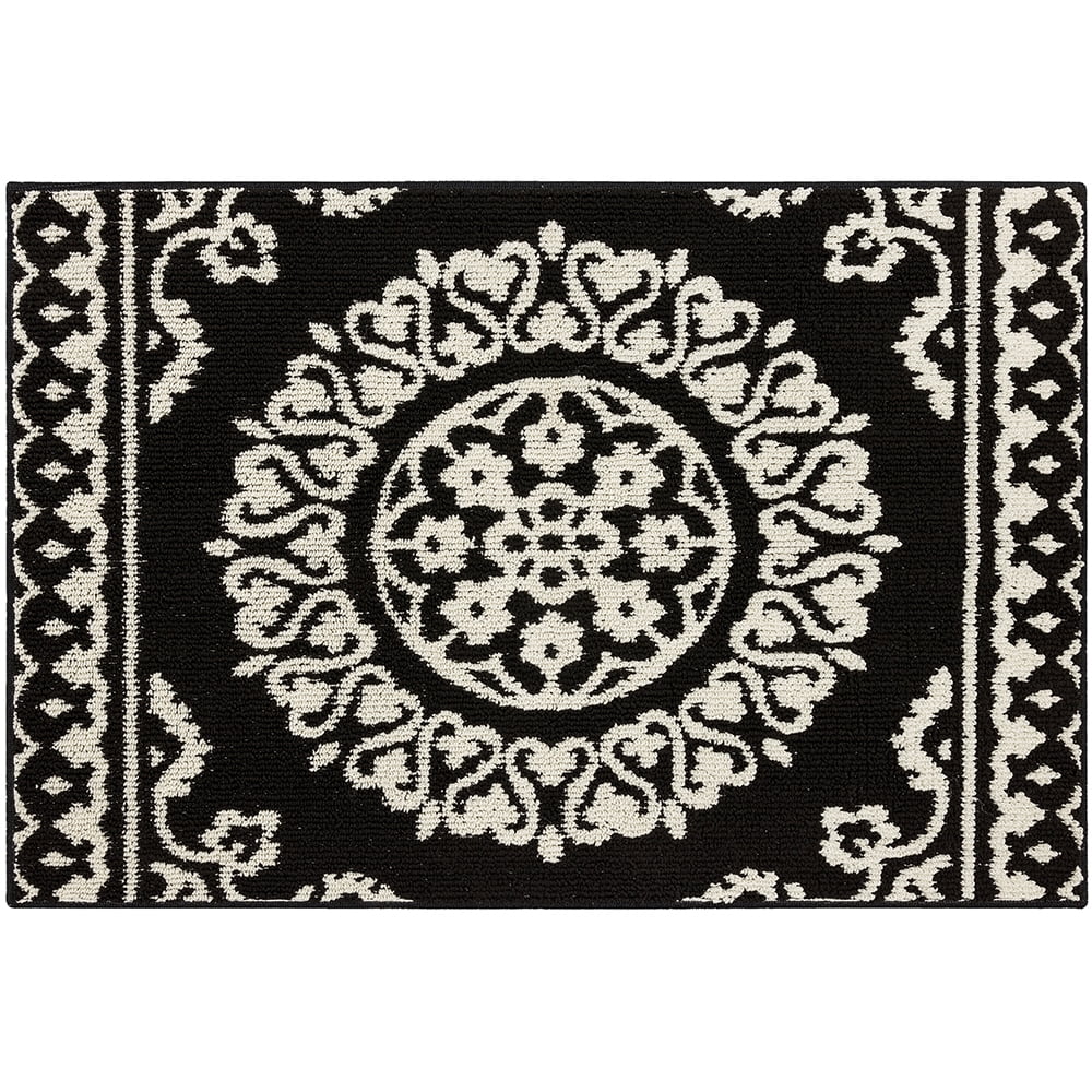 Mainstays Medallion Loop Indoor Accent Rug, Black and Cream, 20x34