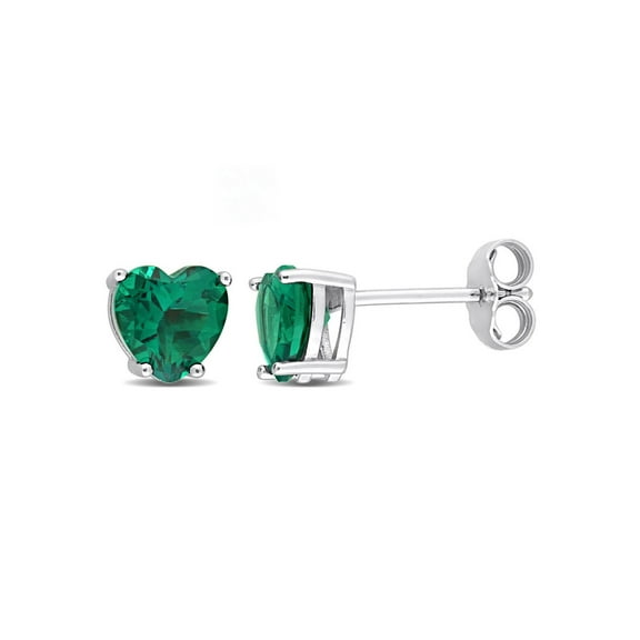 1.50 Carat (Ctw) Lab-Created Emerald Heart Stud Earrings in Sterling Silver for Women