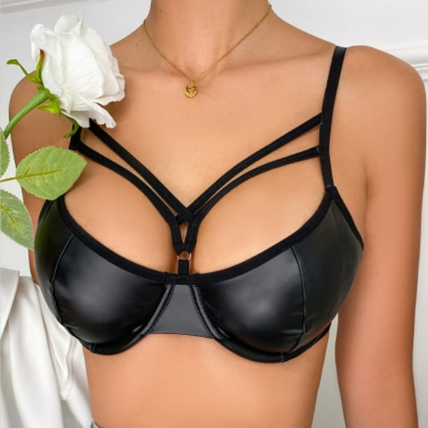 WILLBEST Brasier Sin Varillas Lencería De Cuero Sintético Para Mujer, Sujetador Con Hebilla, Tiras Recortadas, Aros, Push Up, Bralette, Talla 92