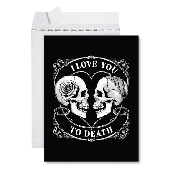 Koyal Wholesale Goth Giant Valentine Jumbo Card Love You To Death Skull Heads 8.5x11