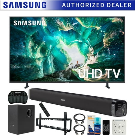 Samsung UN55RU8000 55-inch RU8000 LED Smart 4K UHD TV (2019) Bundle with Deco Gear Soundbar with Subwoofer, Wall Mount Kit, Deco Gear Wireless Keyboard, Cleaning Kit and 6-Outlet Surge