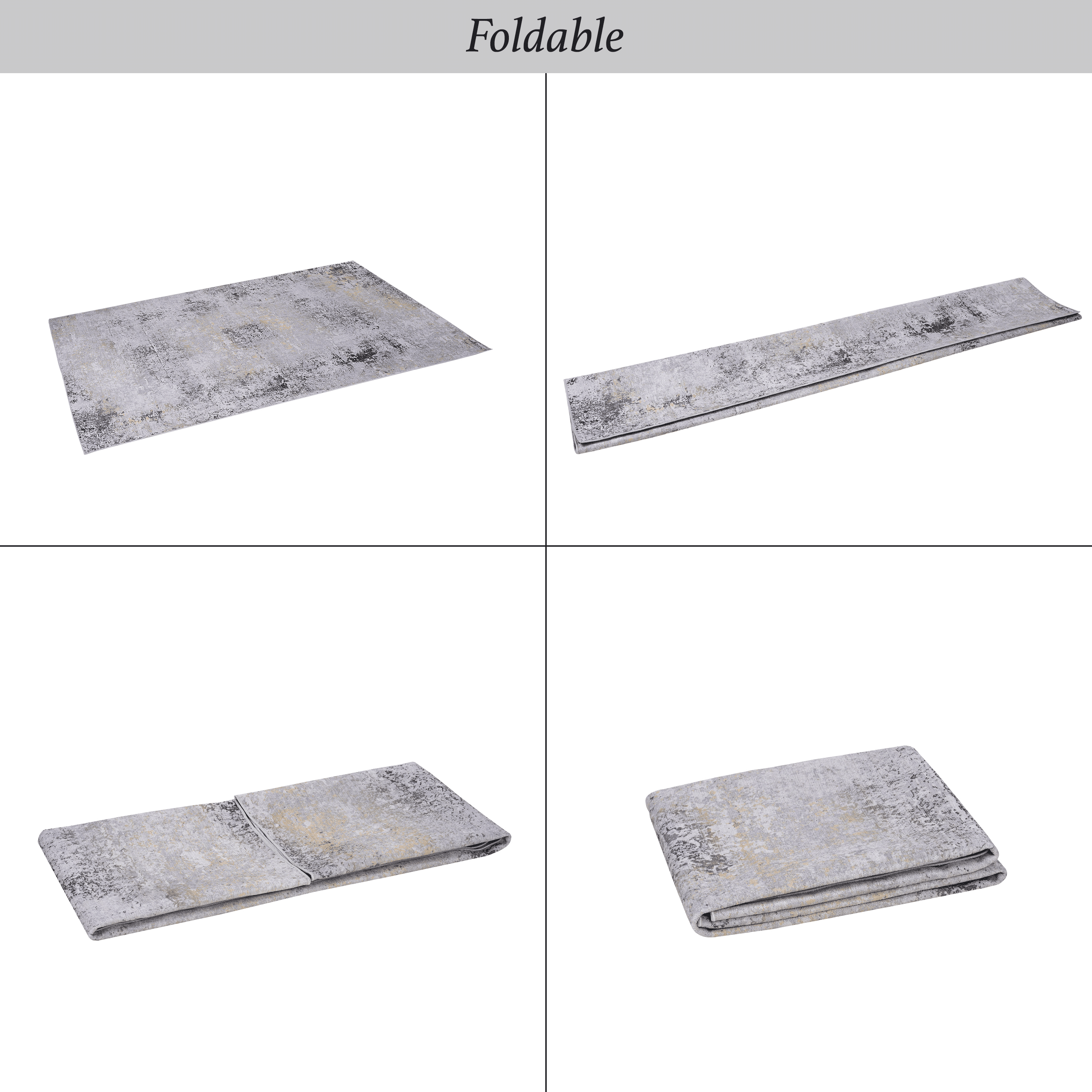 5' x 8' Gray Gold Vintage Area Rug, Machine Washable Low-Pile Foldable Rug, Non-Slip Non-Shedding Stain Resistant Carpet for Living Room Bedroom Kitchen Kids Pets