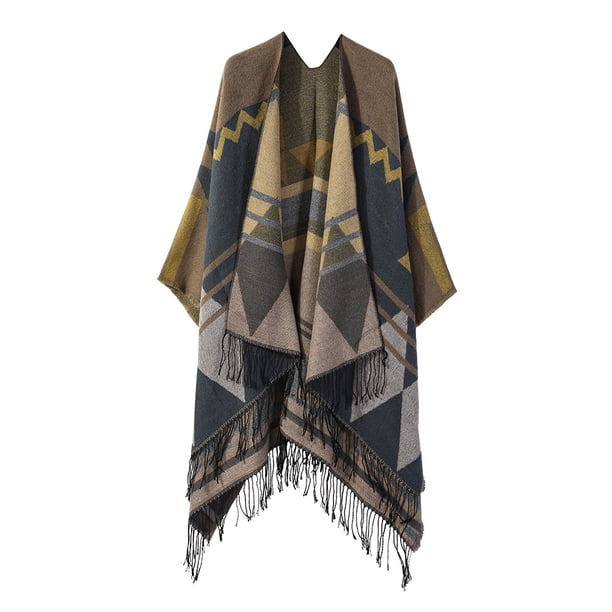 Nvzi Chales, ponchos abiertos al frente, suéteres de gran tamaño, cárdigans casuales, chales para otoño e invierno, borlas de diamantes