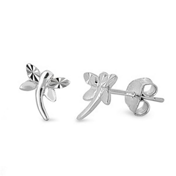 Dragonfly Diamond-Cut Stud Earrings .925 Sterling Silver Jewelry Female Unisex