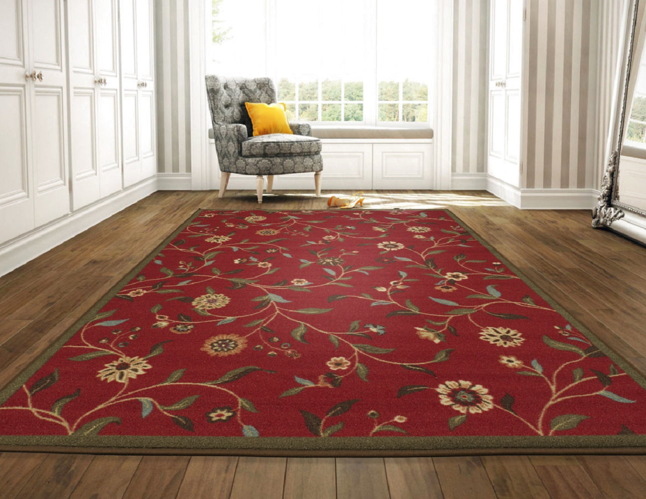 Ottomanson Ottohome Floral Rug, Dark Red, 3'3"X5'