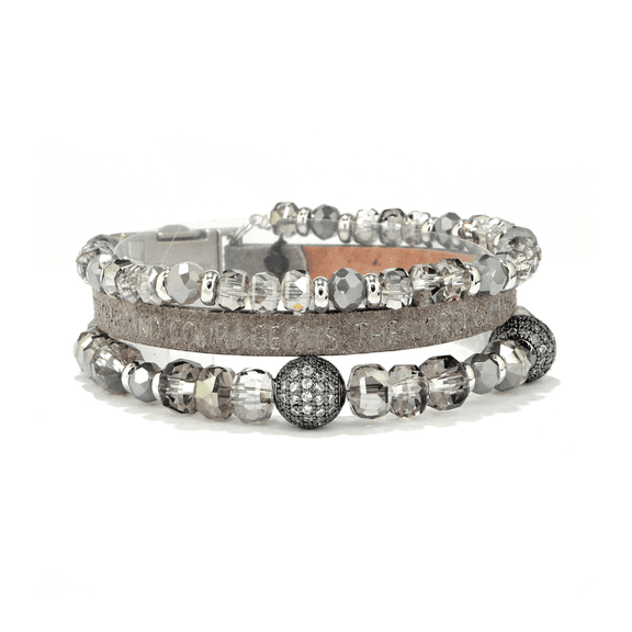 Good Works Joshua 1:9 Leather Magnetic Bible Verse Sparkle Bracelet - Gunmetal