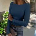 thumbnail image 2 of Mohiass Womens Long Sleeve Stretch Crewneck Ribbed T-Shirt Fitted Casual Basic Tops Dark Blue XXL, 2 of 8