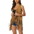 thumbnail image 4 of INSPIRE CHIC Women's Vest Casual Faux Suede Sleeveless Front Open Tassel Cardigan Vest S Brown, 4 of 6