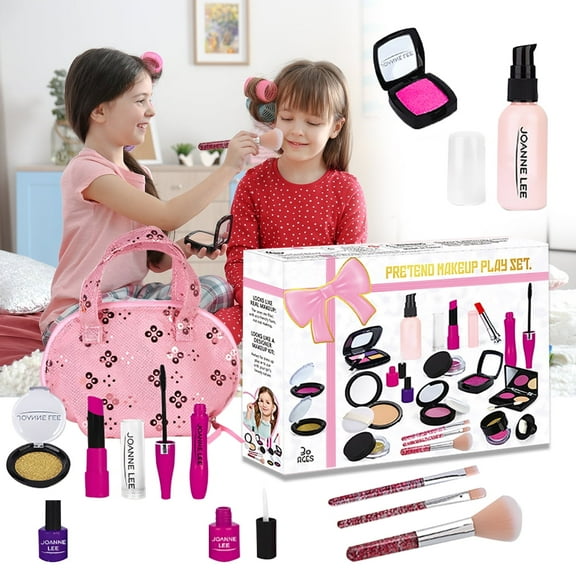 Pretend Makeup for Kids, 12-Piece Cosmetic Toy Set for Girls, Toddler Makeup Play Kit with Glitter Cosmetics Bag, Birthday & Christmas Gifts for Little Girls (Not Real Makeup)
