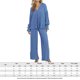 thumbnail image 2 of Pantalones Blusa de mujer Top Pantalones largos Estilo elegante Traje de vacaciones de pierna ancha (Azul L) Kuymtek Azul T L para Mujer, 2 of 7