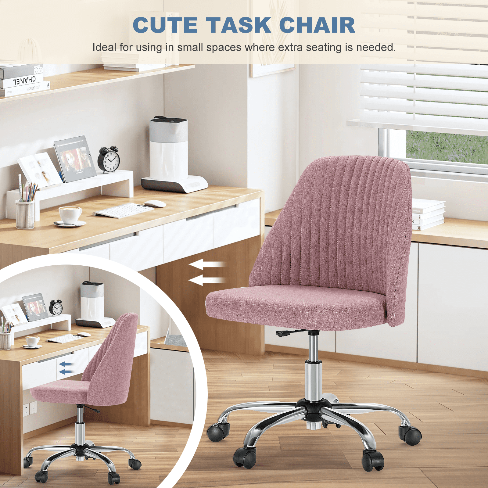 JIOABL Home Office Desk Chair, Office Chairs Desk Chair Rolling Task Chair Computer Chair Adjustable with Wheels Armless for Bedroom, Vanity Chair for Makeup Room, Living Room
