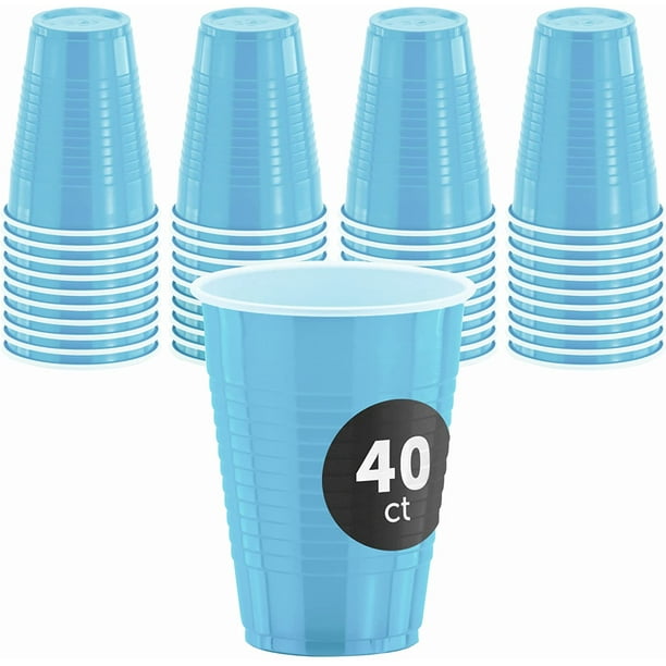 DecorRack Party Cups 12 oz Reusable Disposable Cups (Light Blue, 40)