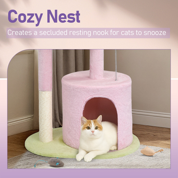 33in Multi-Level Cat Tree, Plush Enclosed Condo, Curved Perch, Top Bed, Sisal Scratching Posts, Interactive Toys for Kittens & Small Cats