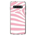 thumbnail image 1 of DistinctInk Clear Shockproof Hybrid Case for Samsung Galaxy S10 (6.1" Screen) - TPU Bumper, Acrylic Back, Tempered Glass Screen Protector - Pink & White Zebra Skin Stripes, 1 of 2