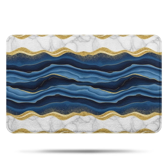 Blue Gold Wave Marble Pattern Bathroom Rugs Mat,Non Slip Microfiber Bathroom Rug,Rubber Backing,Soft Bathroom Mats for Bathroom Floor,Tub and Shower,17x27in(43x68cm)