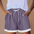 thumbnail image 2 of Afuyipoi Women's Lace Linen Shorts Breathable Cotton Elastic Waist Solid Color Summer Beach Casual Wear Purple Size M, 2 of 6