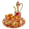 thumbnail image 2 of Juego de tetera de vino vintage, juego de bandeja para cafetera retro europea, exquisitamente tallado, copas de vino de aleación de zinc para vitrinas y mostradores de bar, color dorado y rojo., 2 of 14