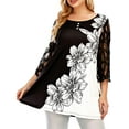 thumbnail image 3 of DYMADE Women's Henley Top Floral Print 3/4 Sleeve Button Front Loose Lace Blouse T-Shirts Plus Size, 3 of 5