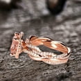 thumbnail image 5 of 10k Rose Gold Morganite Petite Twisted Vine Halo Diamond Moissanite Bridal Set 10mm 5.75 Carat Caushion Cut Engagement Ring, 5 of 7