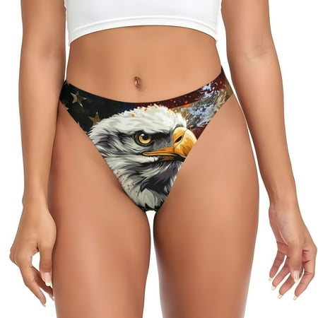 Qokaie Retro American Eagle A Printed Women s Cotton Thong Underwear  Sexy Breathable Panties G-string-3X-Large