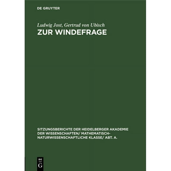 Sitzungsberichte Der Heidelberger Akadem Zur Windefrage, Book 1926, (Hardcover)