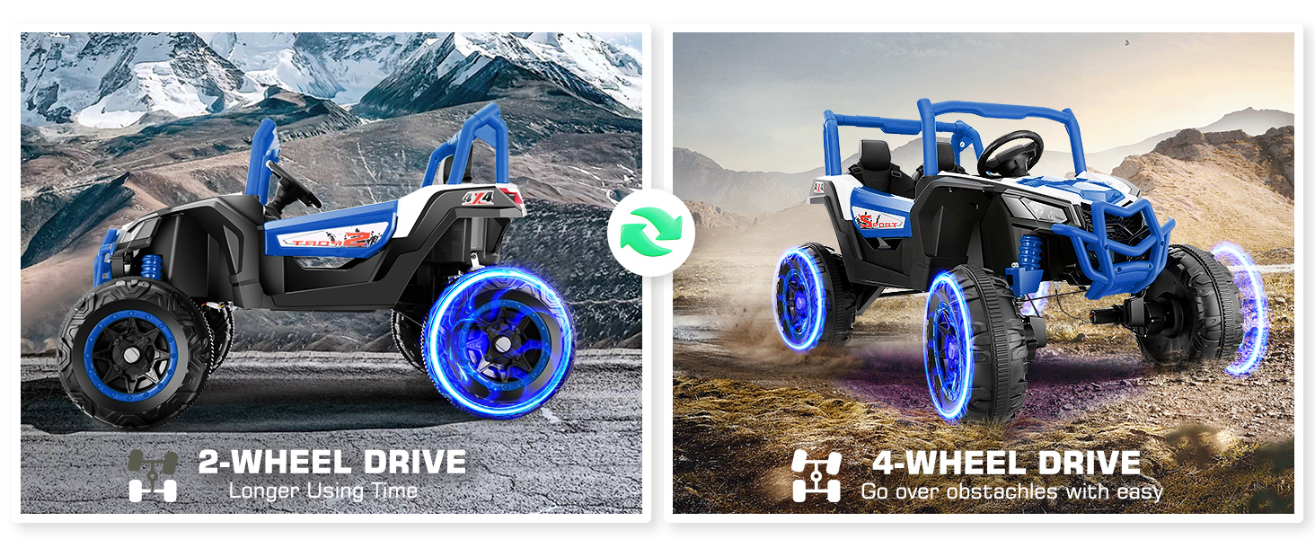 Farmdex 4WD 24V Ride on Toys 2 XL Seater Kids Ride on Cars w/ Remote Control, 4*200W Motor, Electric Off-Road UTV 7AH Battery Powered 4-Wheeler Vehicle w/ Bluetooth, Music, 3-Speed, LED Light, Blue