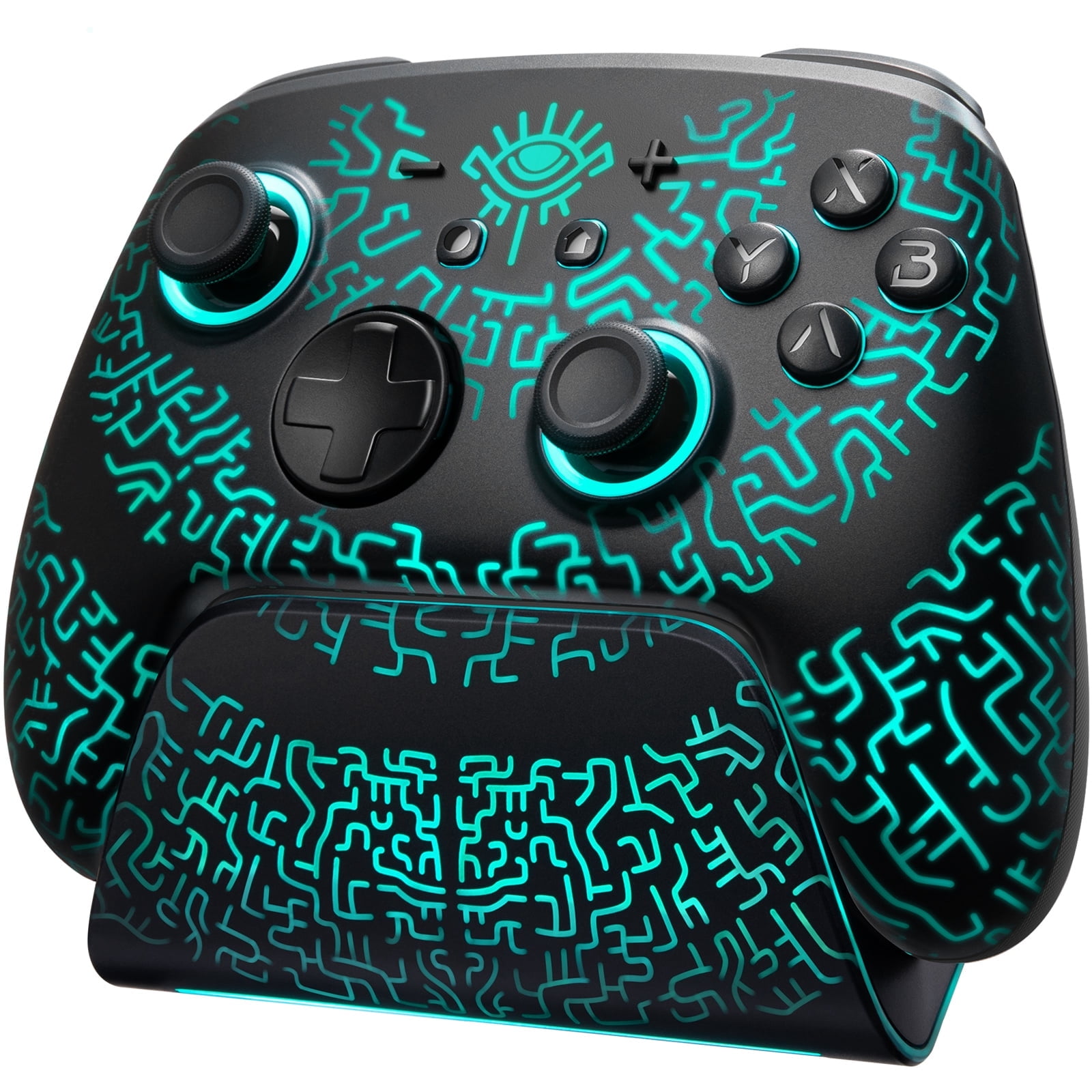 Funlab Video Game Pro Controller with Charging Dock Compatible with Switch/2/OLED, Steam Deck & PC, Black