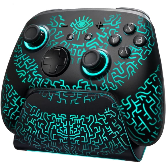 Funlab Video Game Pro Controller with Charging Dock Compatible with Switch/2/OLED, Steam Deck & PC, Black