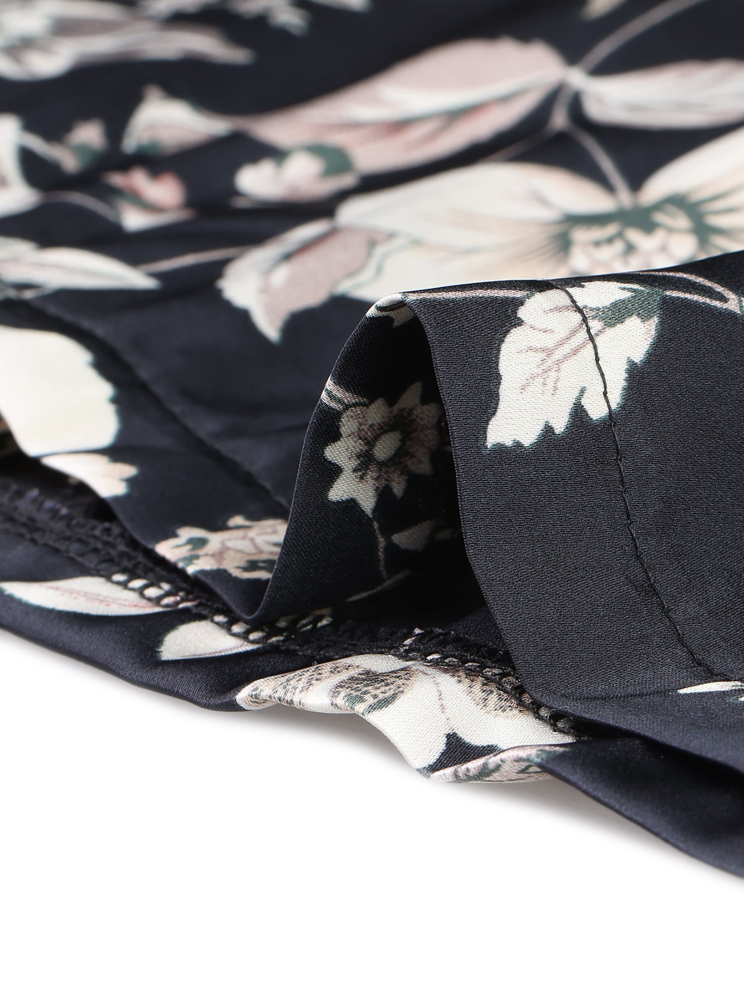 Unique Bargains Women's Pajama Set Silk Short Sleeves and Pants Floral Satin Sets