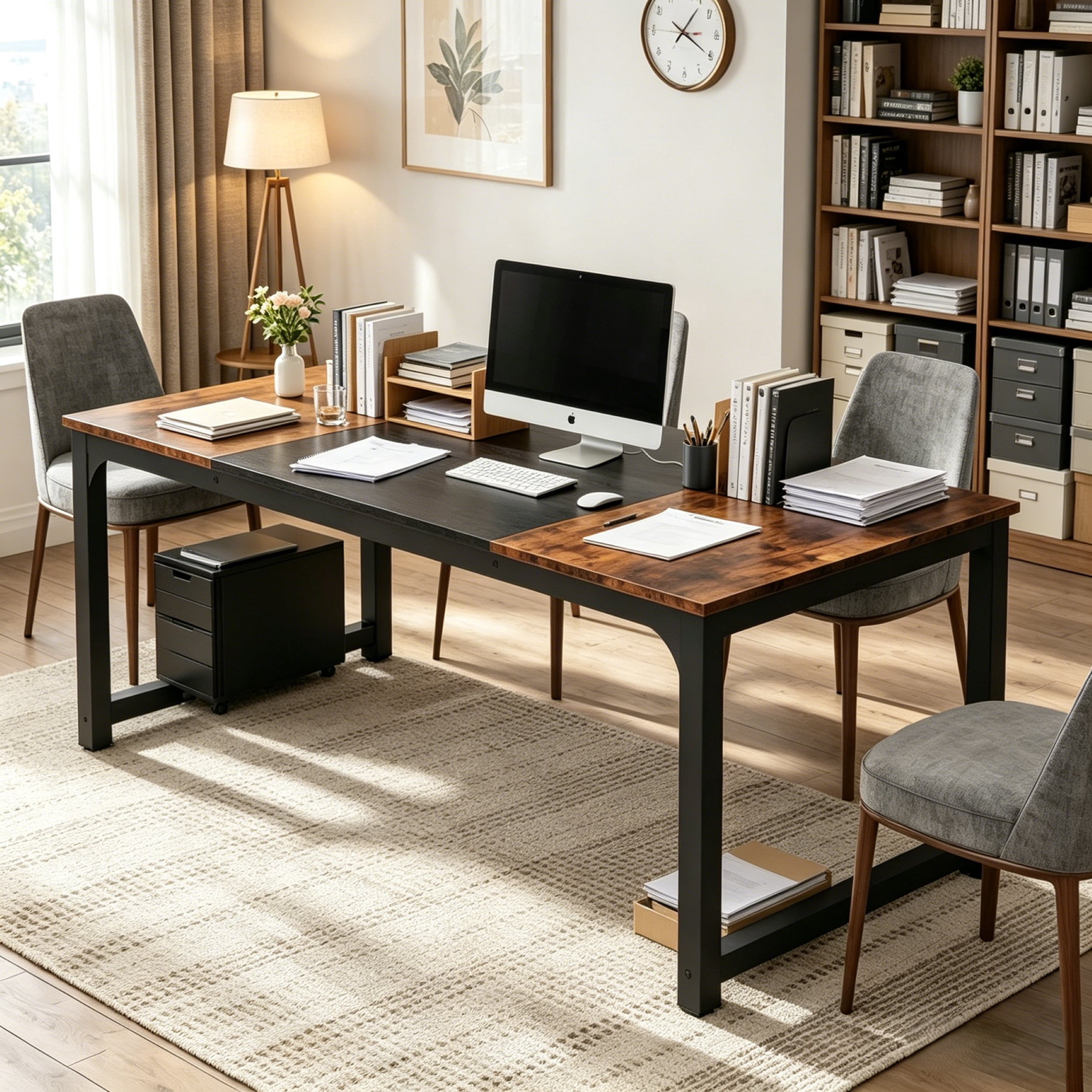 Fnova 70.87'' Extra Large Executive Desk, Home Office Computer Workstation with Thickened Metal Frame, Multipurpose for Conference, Dining, Home Office & Business Use