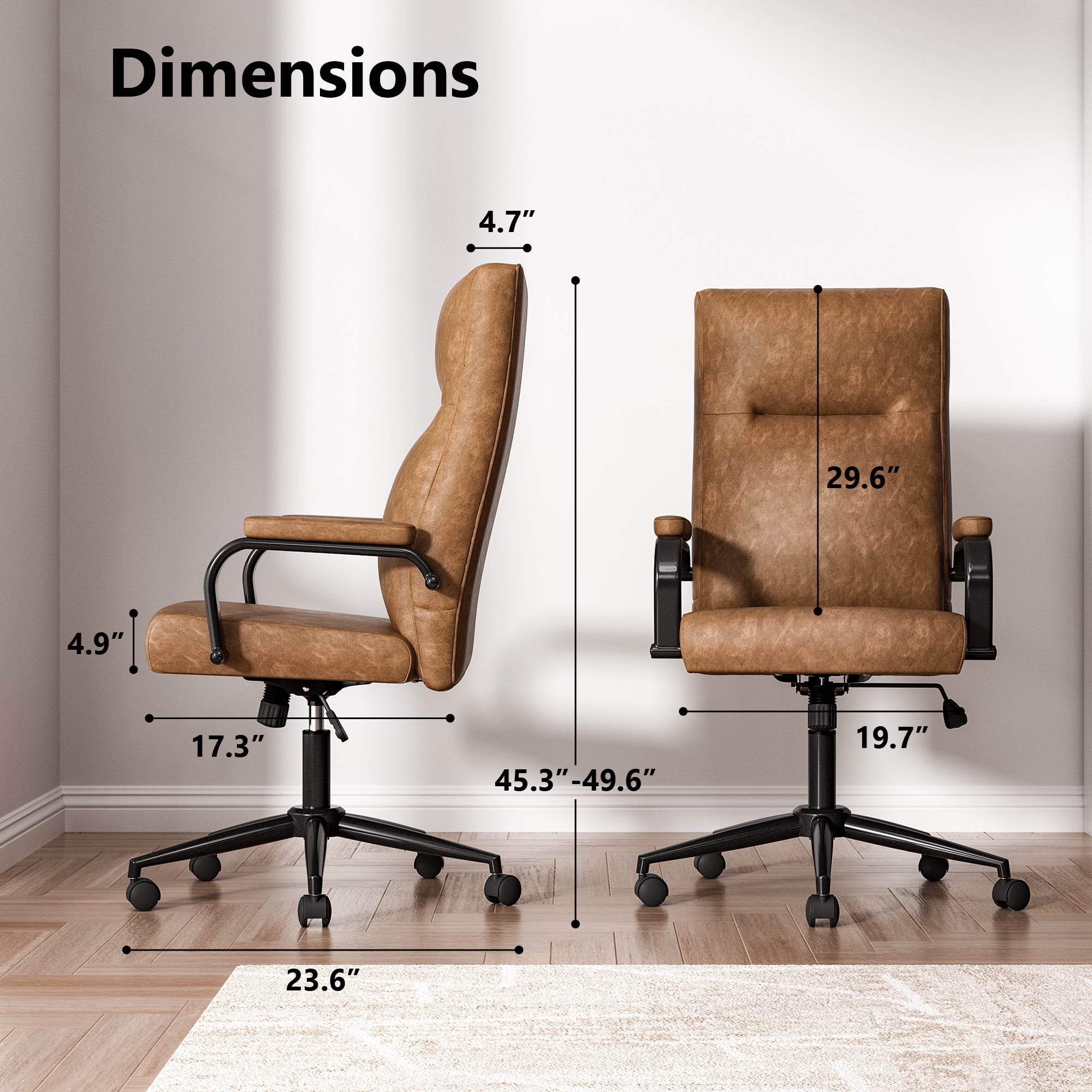 iooHug Ergonomic Office Chair with Memory Foam, High Back Adjustable Swivel Desk Chair, PU Leather Computer Gaming Chair with Lumbar Support and Armrests for Home Office, Brown