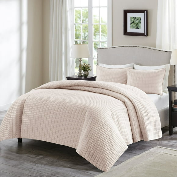 Comfort Spaces Kienna Quilt Set-Luxury Double Sided Stitching Design All Season, Lightweight, Coverlet Bedspread Bedding, Matching Shams, King/Cal King(104"x90"), Blush