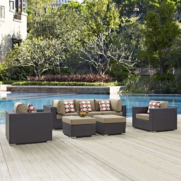 Modway Convene 7-Piece Outdoor Patio Sectional Set in Espresso/Mocha