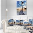 thumbnail image 1 of Wooden Pier and Palm Tree - Seashore Photo Canvas Art Print, 1 of 3