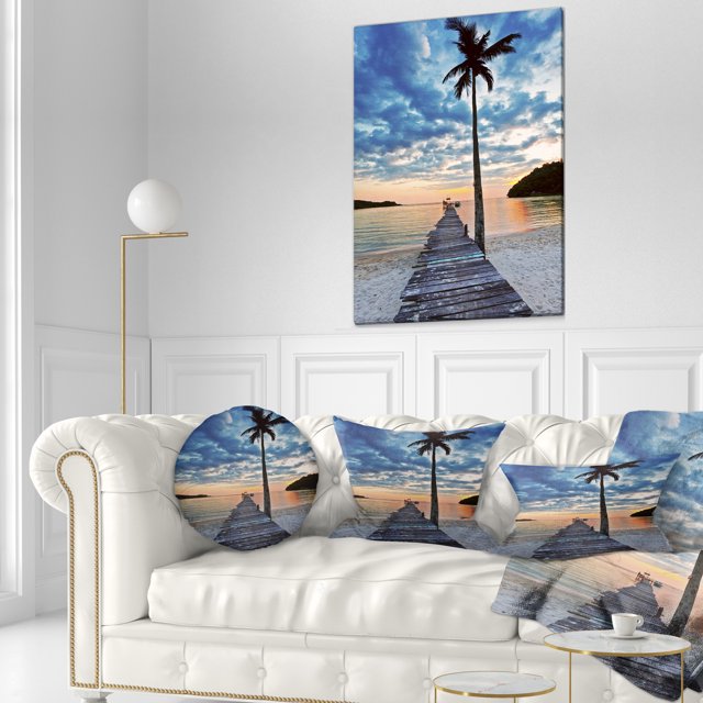 Wooden Pier and Palm Tree - Seashore Photo Canvas Art Print
